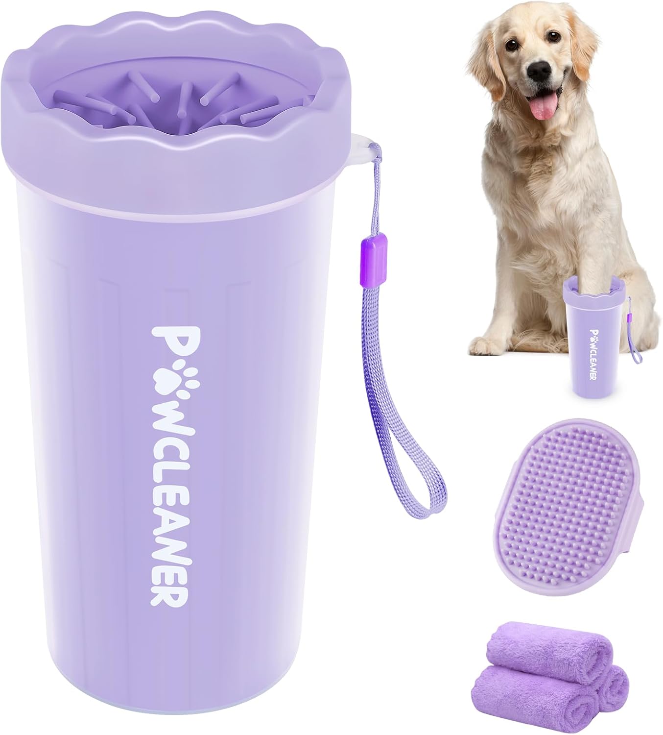 Limpiador de Patas para Perros y Gatos | Vaso con Cepillo de Silicona Suave + 3 Toallas Absorbentes | Disponible en Talles S, M y L
